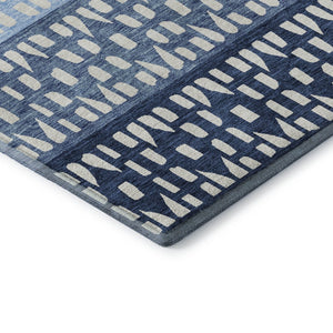 HomeRoots 8' Blue and Ivory Geometric Round Rug - Washable, UV-Protected, Stylish, and Durable for Everyday Use 676317