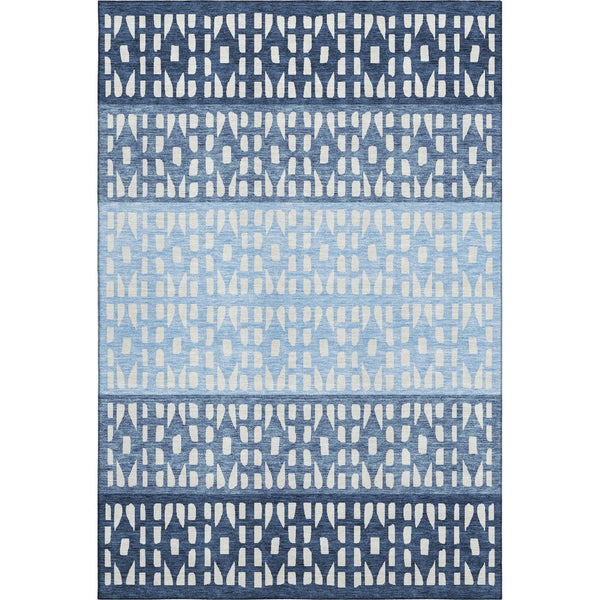HomeRoots 8' X 10' Blue and Ivory Geometric Area Rug – Washable, UV-Protected, Stylish & Durable Design for Homes 676318