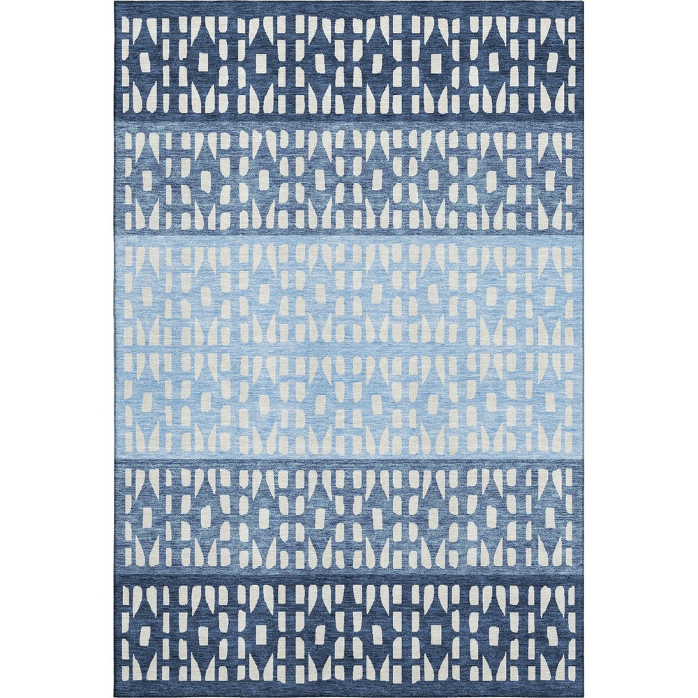 HomeRoots 9' X 12' Blue and Ivory Geometric Washable Area Rug - Durable, UV-Resistant, Ideal for High Traffic Areas 676319