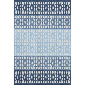 HomeRoots 9' X 12' Blue and Ivory Geometric Washable Area Rug - Durable, UV-Resistant, Ideal for High Traffic Areas 676319
