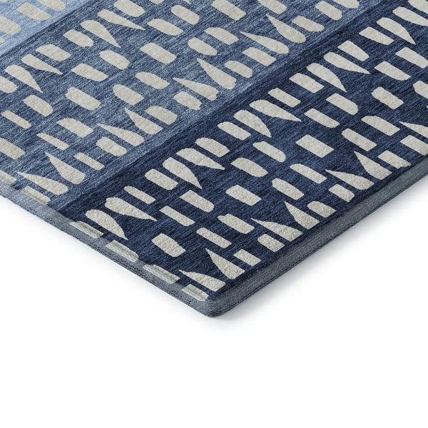 HomeRoots 9' X 12' Blue and Ivory Geometric Washable Area Rug - Durable, UV-Resistant, Ideal for High Traffic Areas 676319