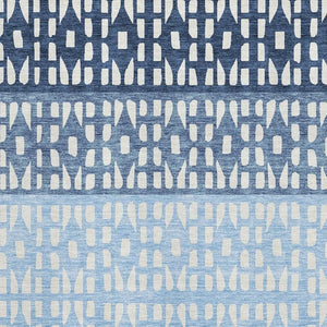HomeRoots 9' X 12' Blue and Ivory Geometric Washable Area Rug - Durable, UV-Resistant, Ideal for High Traffic Areas 676319