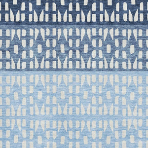 HomeRoots 10' X 14' Blue and Ivory Geometric Area Rug - Stylish, Washable, UV-Protected, Perfect for Families! 676320