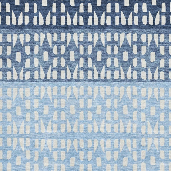 HomeRoots 10' X 14' Blue and Ivory Geometric Area Rug - Stylish, Washable, UV-Protected, Perfect for Families! 676320