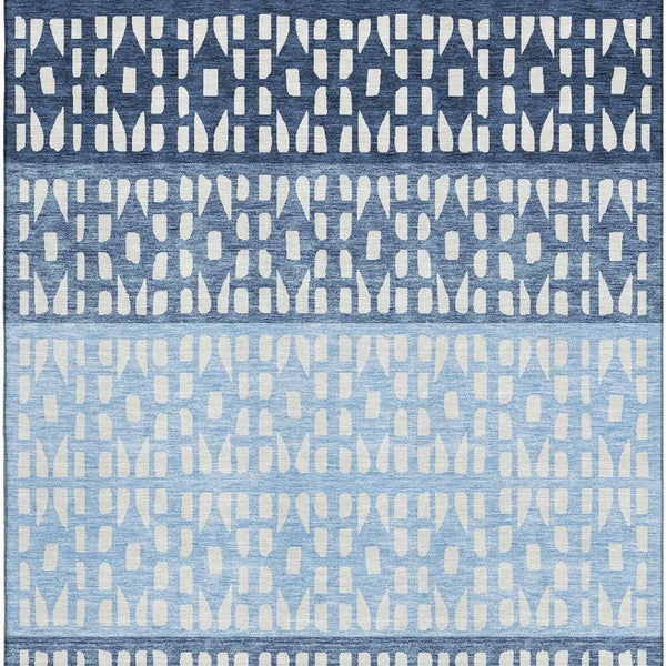 HomeRoots 10' X 14' Blue and Ivory Geometric Area Rug - Stylish, Washable, UV-Protected, Perfect for Families! 676320