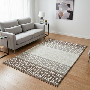 HomeRoots 5' X 8' Chocolate & Beige Geometric Area Rug – Stylish, Washable, UV-Protected for Family-Friendly Spaces 676322