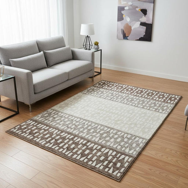 HomeRoots 5' X 8' Chocolate & Beige Geometric Area Rug – Stylish, Washable, UV-Protected for Family-Friendly Spaces 676322