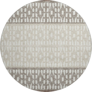 HomeRoots 8' Chocolate and Beige Geometric Round Area Rug - Washable, UV Resistant, Stylish for Any Space 676323