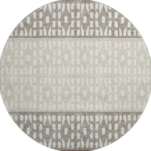 HomeRoots 8' Chocolate and Beige Geometric Round Area Rug - Washable, UV Resistant, Stylish for Any Space 676323