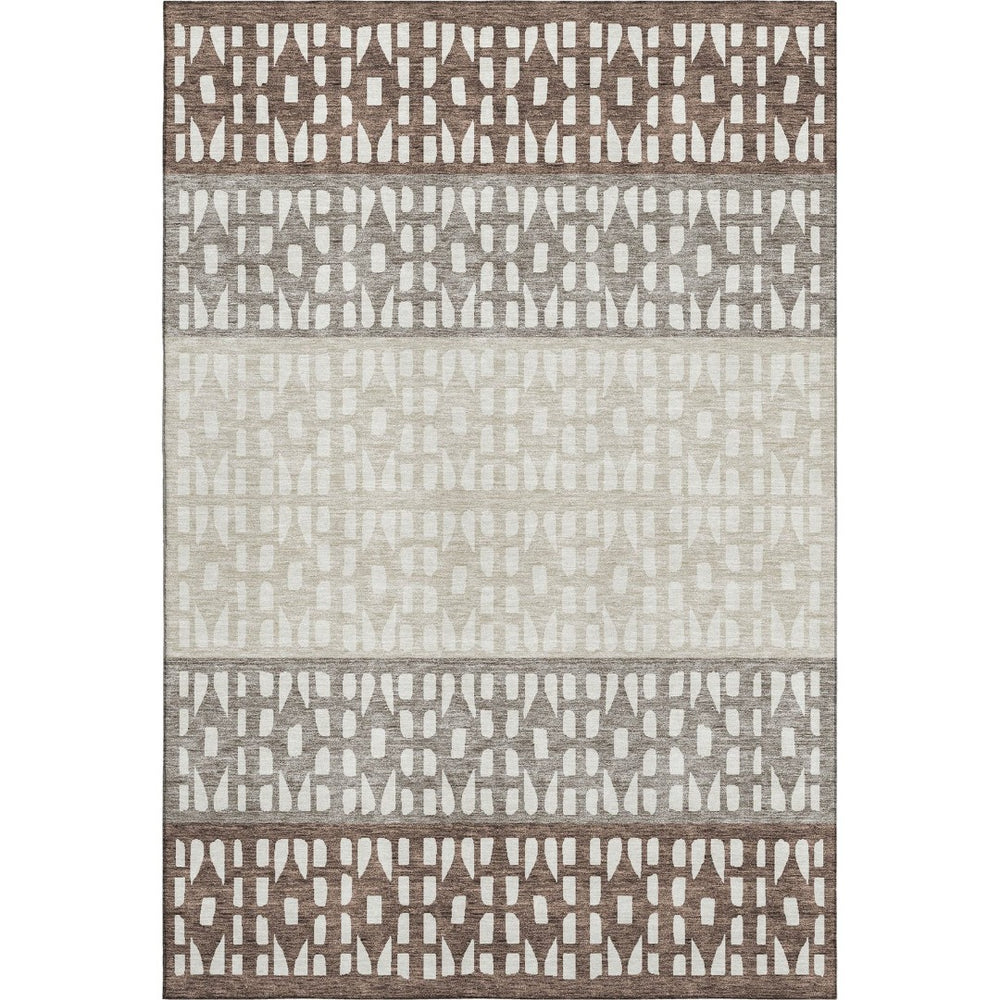 HomeRoots 8' X 10' Chocolate Beige Geometric Washable Area Rug - UV Protection, Stain Resistant, Durable Design 676324
