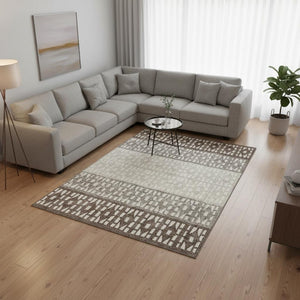 HomeRoots 9' Chocolate and Beige Geometric Area Rug – Washable, UV Protected, Stylish & Durable for Any Space 676325