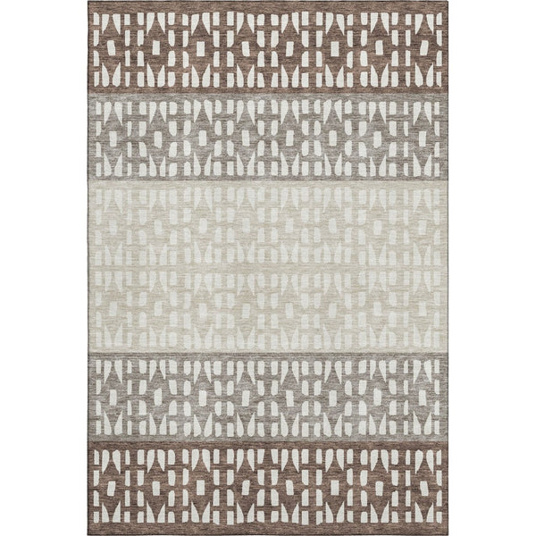 HomeRoots 10' Chocolate and Beige Geometric Area Rug - Washable, Stain-Resistant, UV Protected for Families 676326