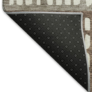 HomeRoots 10' Chocolate and Beige Geometric Area Rug - Washable, Stain-Resistant, UV Protected for Families 676326