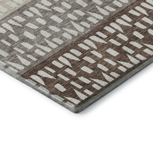 HomeRoots 10' Chocolate and Beige Geometric Area Rug - Washable, Stain-Resistant, UV Protected for Families 676326