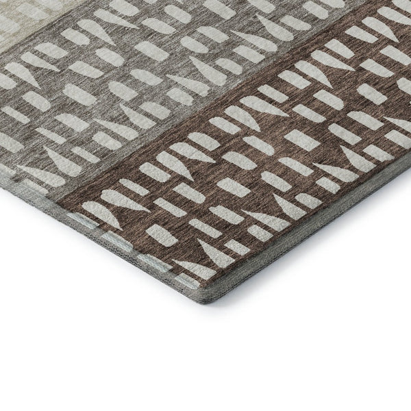 HomeRoots 10' Chocolate and Beige Geometric Area Rug - Washable, Stain-Resistant, UV Protected for Families 676326