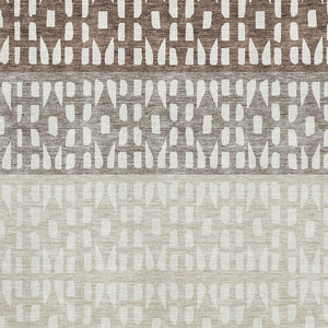 HomeRoots 10' Chocolate and Beige Geometric Area Rug - Washable, Stain-Resistant, UV Protected for Families 676326