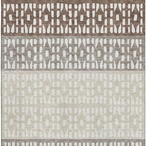 HomeRoots 10' Chocolate and Beige Geometric Area Rug - Washable, Stain-Resistant, UV Protected for Families 676326