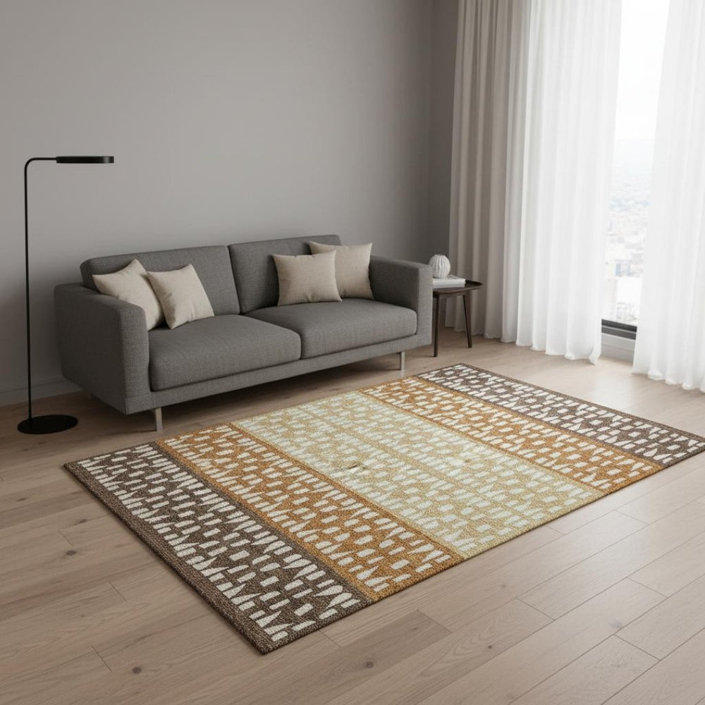 HomeRoots 5' X 8' Coffee Copper & Ivory Geometric Washable Area Rug - Stylish, Durable & UV Protected Design! 676328