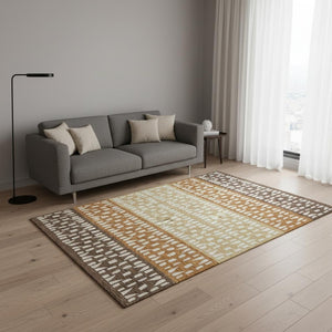 HomeRoots 5' X 8' Coffee Copper & Ivory Geometric Washable Area Rug - Stylish, Durable & UV Protected Design! 676328