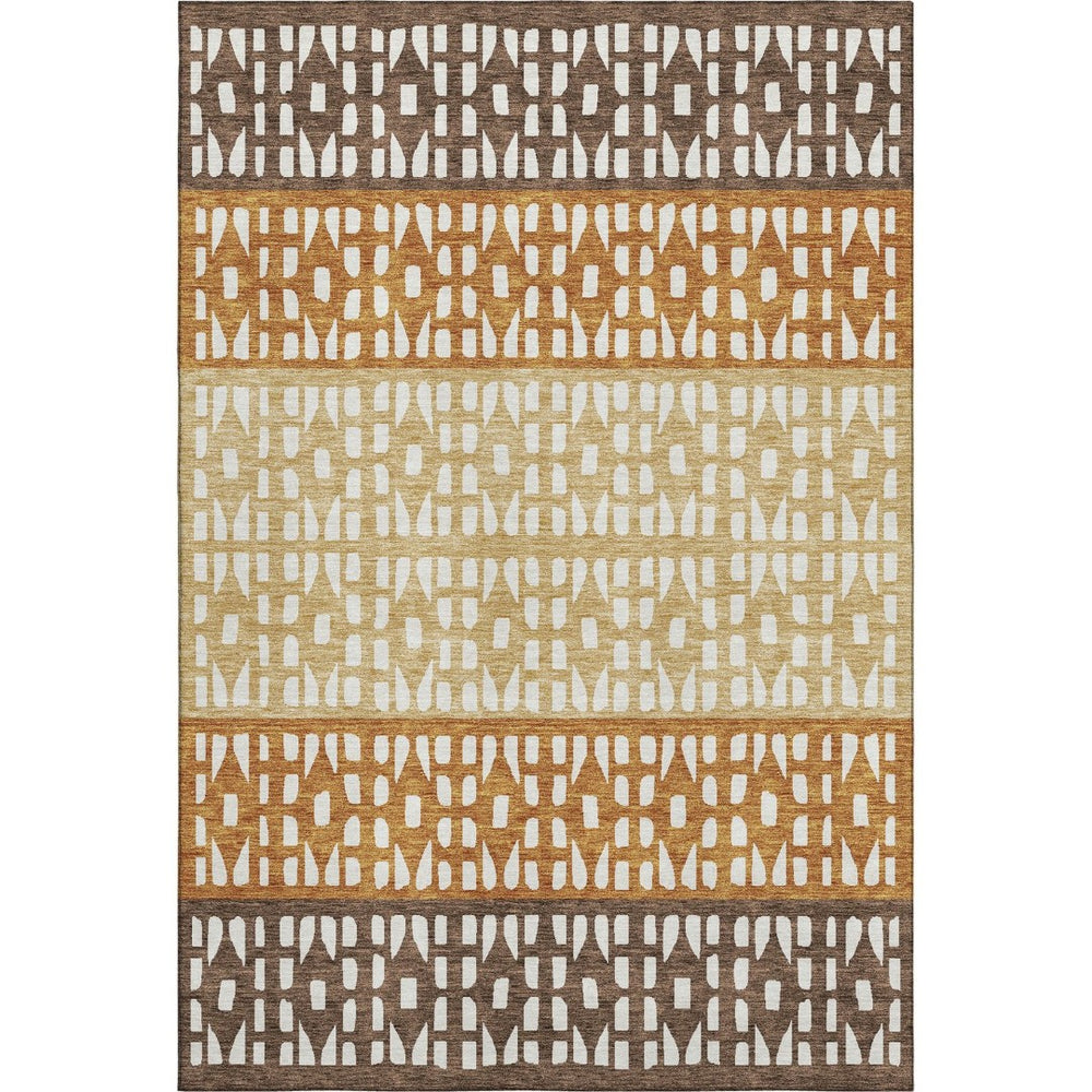 HomeRoots 5' X 8' Coffee Copper & Ivory Geometric Washable Area Rug - Stylish, Durable & UV Protected Design! 676328