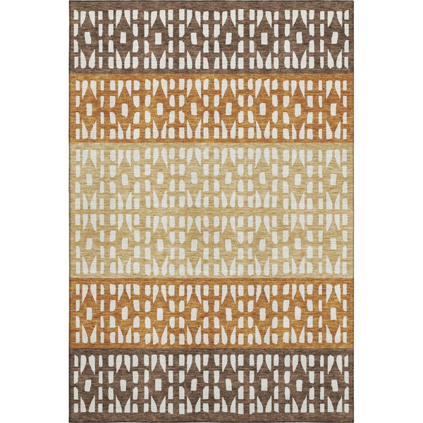 HomeRoots 5' X 8' Coffee Copper & Ivory Geometric Washable Area Rug - Stylish, Durable & UV Protected Design! 676328