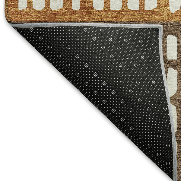 HomeRoots 5' X 8' Coffee Copper & Ivory Geometric Washable Area Rug - Stylish, Durable & UV Protected Design! 676328