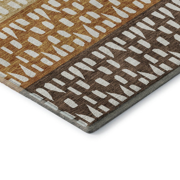 HomeRoots 5' X 8' Coffee Copper & Ivory Geometric Washable Area Rug - Stylish, Durable & UV Protected Design! 676328