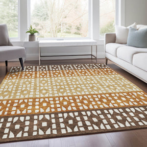 HomeRoots 5' X 8' Coffee Copper & Ivory Geometric Washable Area Rug - Stylish, Durable & UV Protected Design! 676328