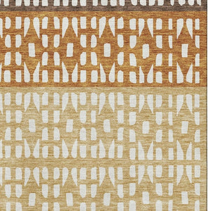HomeRoots 5' X 8' Coffee Copper & Ivory Geometric Washable Area Rug - Stylish, Durable & UV Protected Design! 676328