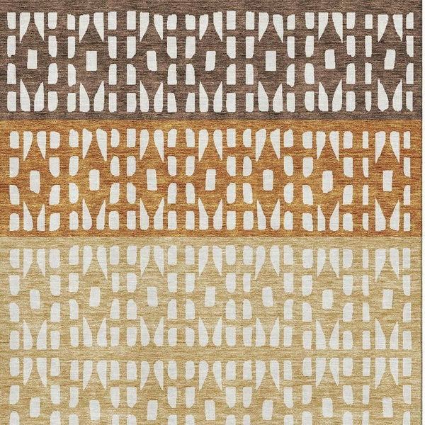 HomeRoots 5' X 8' Coffee Copper & Ivory Geometric Washable Area Rug - Stylish, Durable & UV Protected Design! 676328
