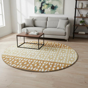 HomeRoots 8' Coffee Copper and Ivory Geometric Round Rug – Durable, Washable, UV-Protected for High-Traffic Areas 676329