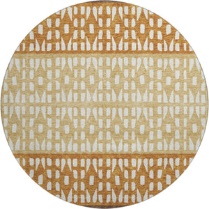 HomeRoots 8' Coffee Copper and Ivory Geometric Round Rug – Durable, Washable, UV-Protected for High-Traffic Areas 676329