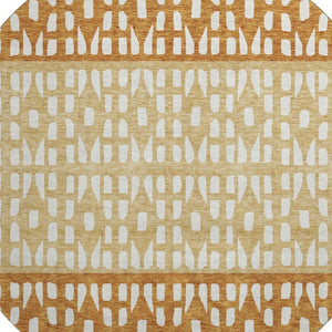 HomeRoots 8' Coffee Copper and Ivory Geometric Round Rug – Durable, Washable, UV-Protected for High-Traffic Areas 676329