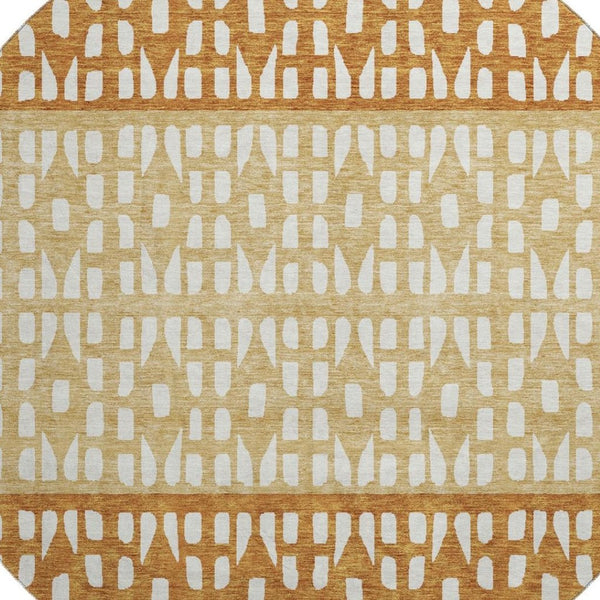 HomeRoots 8' Coffee Copper and Ivory Geometric Round Rug – Durable, Washable, UV-Protected for High-Traffic Areas 676329