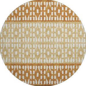 HomeRoots 8' Coffee Copper and Ivory Geometric Round Rug – Durable, Washable, UV-Protected for High-Traffic Areas 676329