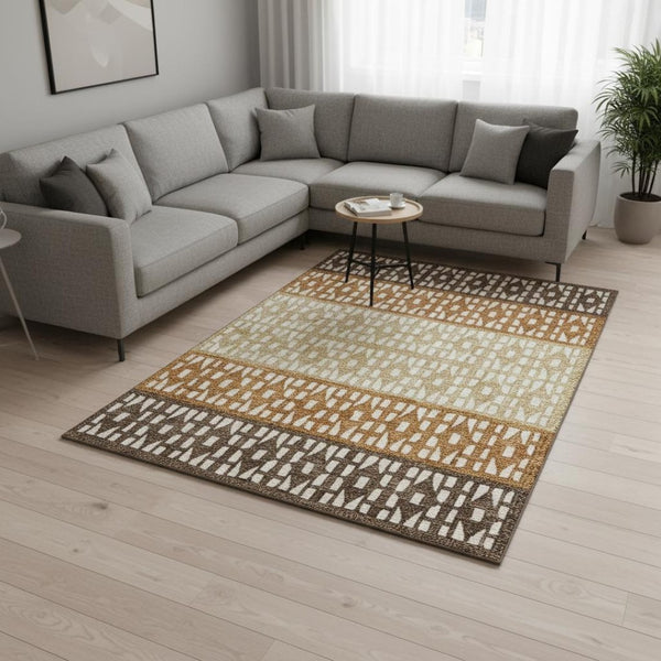 HomeRoots 8' X 10' Modern Geometric Coffee Copper Ivory Area Rug - Washable, UV Protected, Stain Resistant! 676330