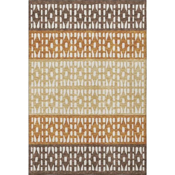 HomeRoots 8' X 10' Modern Geometric Coffee Copper Ivory Area Rug - Washable, UV Protected, Stain Resistant! 676330