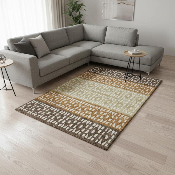 HomeRoots 9' X 12' Contemporary Coffee Copper Ivory Geometric Area Rug - Washable, UV-Protected & Durable 676331