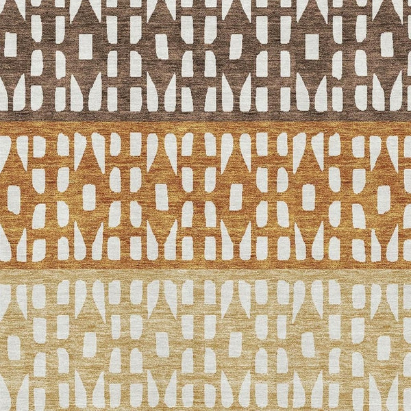 HomeRoots 9' X 12' Contemporary Coffee Copper Ivory Geometric Area Rug - Washable, UV-Protected & Durable 676331