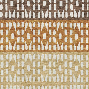 HomeRoots 10' X 14' Coffee Copper Ivory Geometric Rug - Washable, UV-Protected, Stylish & Durable for Homes 676332