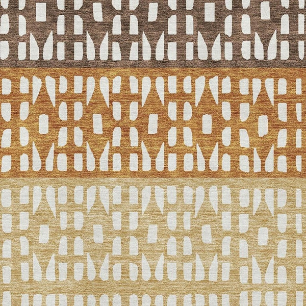 HomeRoots 10' X 14' Coffee Copper Ivory Geometric Rug - Washable, UV-Protected, Stylish & Durable for Homes 676332