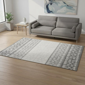 HomeRoots 5' X 8' Gray & Silver Geometric Washable Area Rug with UV Protection for Stylish High-Traffic Spaces 676334