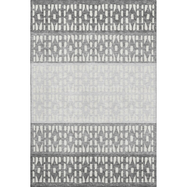 HomeRoots 5' X 8' Gray & Silver Geometric Washable Area Rug with UV Protection for Stylish High-Traffic Spaces 676334