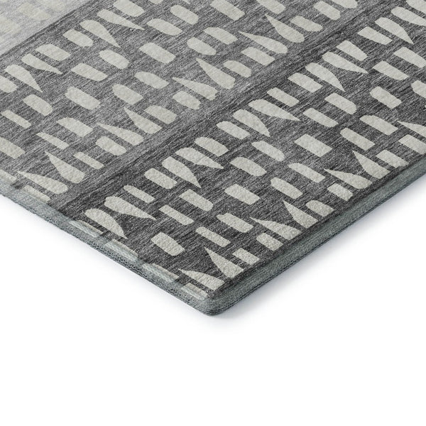 HomeRoots 5' X 8' Gray & Silver Geometric Washable Area Rug with UV Protection for Stylish High-Traffic Spaces 676334