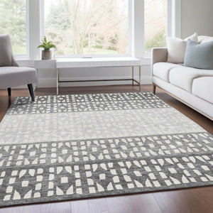 HomeRoots 5' X 8' Gray & Silver Geometric Washable Area Rug with UV Protection for Stylish High-Traffic Spaces 676334