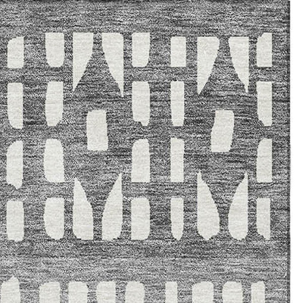 HomeRoots 5' X 8' Gray & Silver Geometric Washable Area Rug with UV Protection for Stylish High-Traffic Spaces 676334