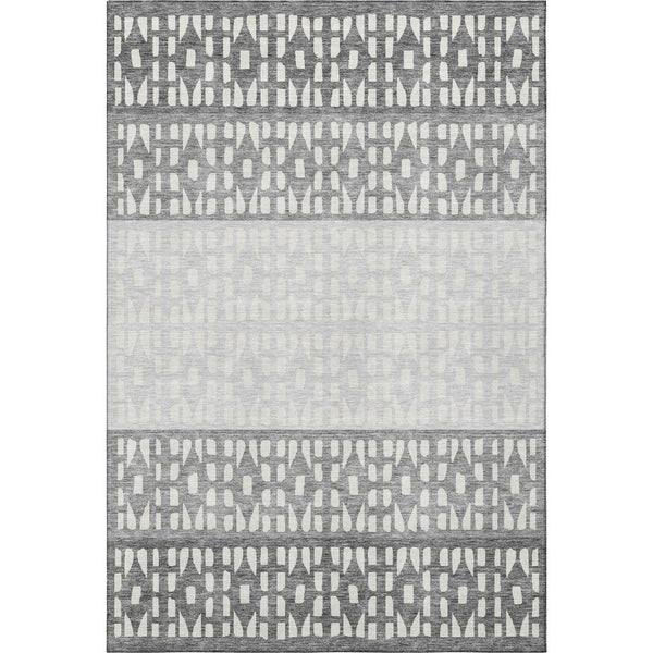 HomeRoots 8' X 10' Gray & Silver Geometric Area Rug - Washable, UV-Protected, Stylish & Durable for Homes 676336