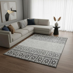 HomeRoots 9' X 12' Stylish Gray & Silver Geometric Area Rug - Washable, UV-Protected, Perfect for Busy Homes! 676337