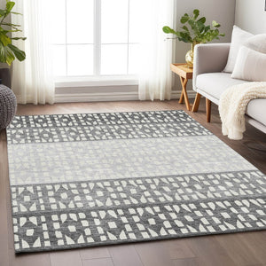 HomeRoots 9' X 12' Stylish Gray & Silver Geometric Area Rug - Washable, UV-Protected, Perfect for Busy Homes! 676337