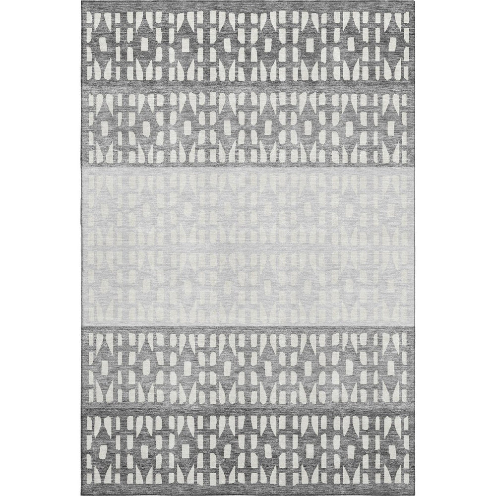 HomeRoots 10' X 14' Gray and Silver Geometric Area Rug – Washable, UV Protected, Perfect for Modern Living Spaces 676338